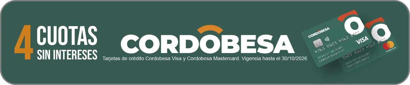 Cordobesa: 4 cuotas sin interés